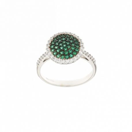 Ring van 18 Kt 750/1000 witgoud met groene en witte zirkonen in het midden