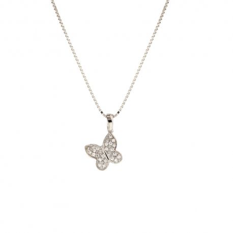 18 Kt 750/1000 witgouden ketting met witte zirkonia vlinderhanger voor dames