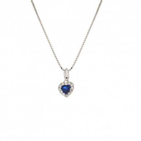 Dámský náhrdelník z bílého zlata 18K 750/1000 s přívěskem srdce a bílými a modrými zirkony