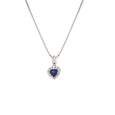 White gold 18k 750/1000 with white and blue cubic zirconia heart woman necklace