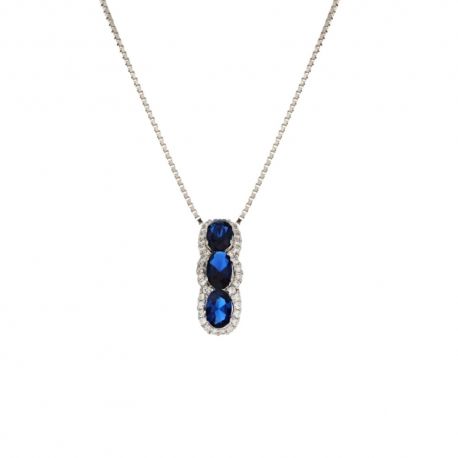 Ketting van 18 Kt 750/1000 witgoud met trilogiehanger van witte en blauwe zirkonen voor dames