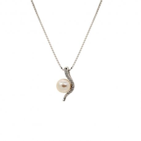 White gold 18k 750/1000 with pearl and white cubic zirconia woman necklace