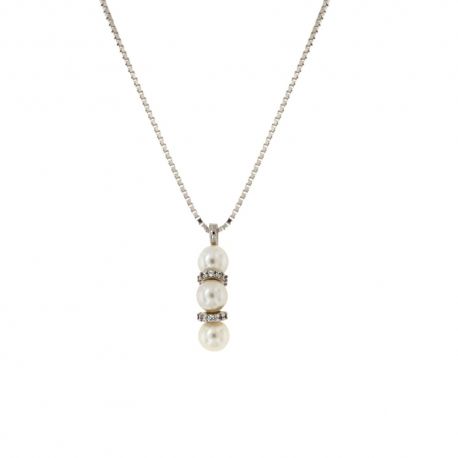 White gold 18k 750/1000 with pearls and white cubic zirconia woman necklace