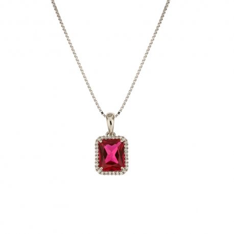 White gold 18k 750/1000 with red stone and white cubic zirconia woman necklace