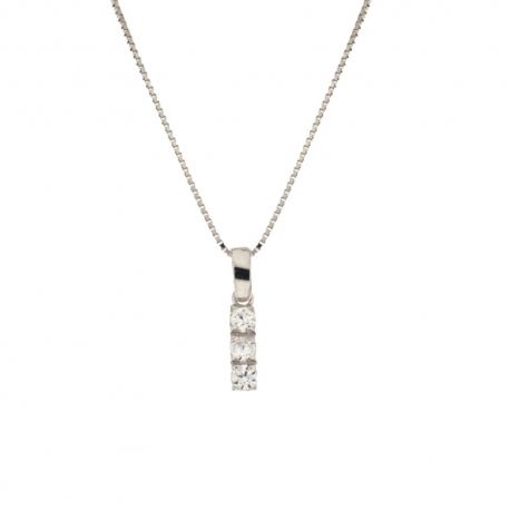 Collana in oro bianco 18 Kt 750/1000 con pendente trilogy di zirconi bianchi da donna