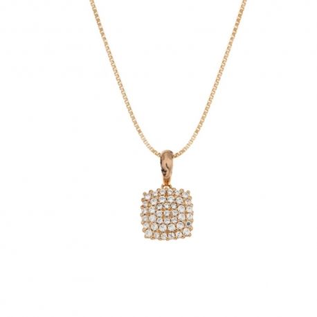 Collier en or rose 18 Kt 750/1000 avec pendentif carré en zircon blanc pour femme