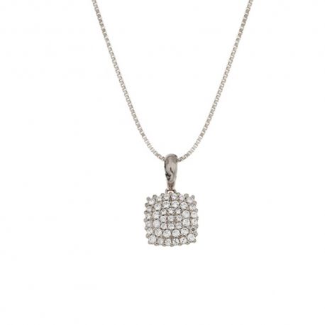 Collier en or blanc 18 Kt 750/1000 avec pendentif carré en zircon blanc pour femme