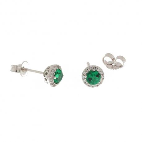 White gold 18k 750/1000 with white cubic zirconia and green stones woman earrings