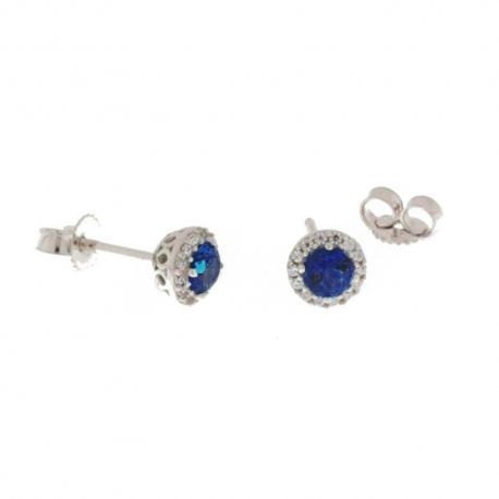 White gold 18k 750/1000 with white cubic zirconia and blue stones woman earrings