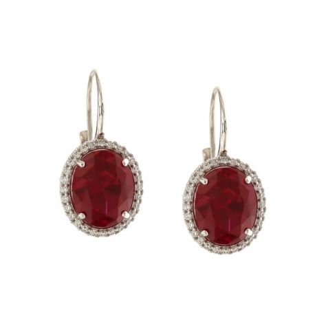 White gold 18k 750/1000 with red stone and white cubic zirconia earrings