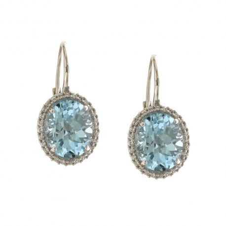 White gold 18k 750/1000 with light blue stone and white cubic zirconia earrings