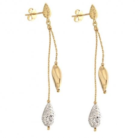 Brincos pendentes em ouro branco e amarelo de 18 Kt 750/1000 com gotas marteladas para mulheres