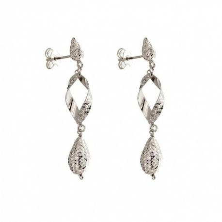 White gold 18k 750/1000 with hammered drops woman earrings