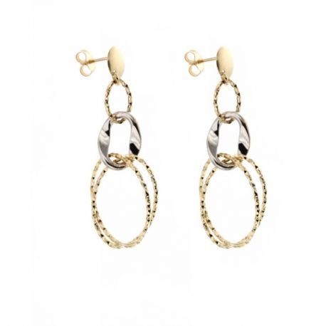 Pendientes colgantes de cadena hueca pulida y martillada en oro blanco y amarillo de 18 quilates 750/1000 para mujer