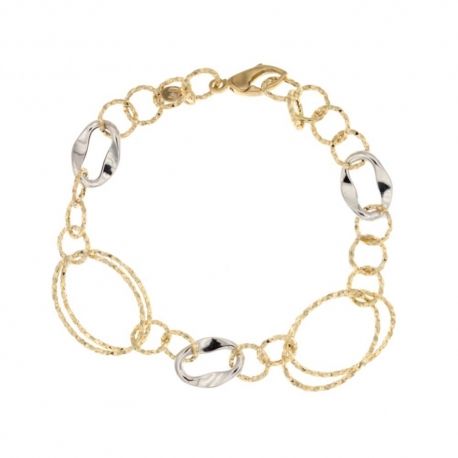 White and yellow gold 18k with hammered circles and shiny ovals woman bracelet