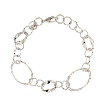 Bracelet en or blanc 18 kt 750/1000 ovales et cercles martelés pour femme