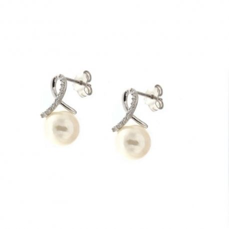 White gold 18k 750/1000 with pearls and white cubic zirconia earrings