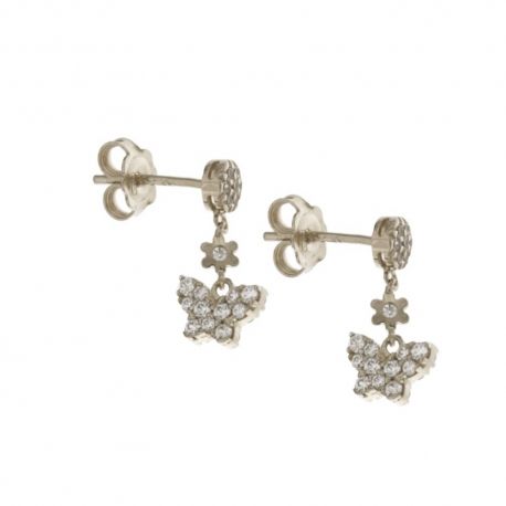 Boucles d'oreilles en or 18 Kt 750/1000 avec papillons en zircon blanc