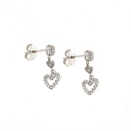 Boucles d'oreilles en or blanc 18 Kt 750/1000 avec coeur zircon blanc