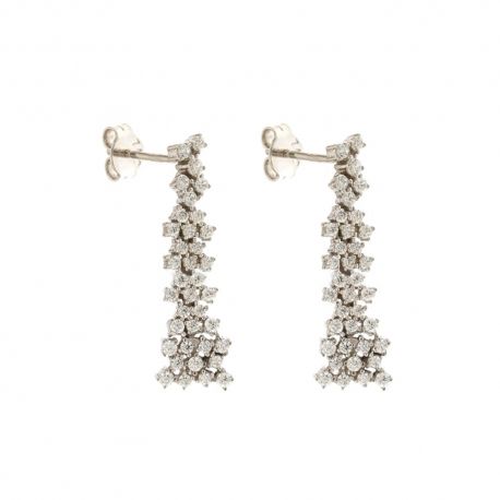 Boucles d'oreilles pendantes en or blanc 18 Kt 750/1000 avec zircons blancs pour femme