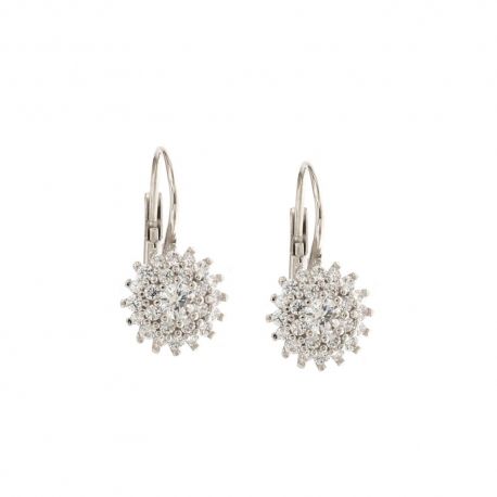 Boucles d'oreilles en or blanc 750/1000 18 Kt avec zircons blancs ronds