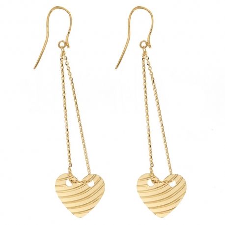 Orecchini in oro giallo 18 Kt 750/1000 pendenti a catena con cuore finale da donna