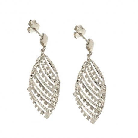 Boucles d'oreilles pendantes en forme de feuille polies et martelées en Or 18 Kt 750/1000 pour femme