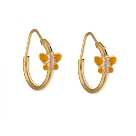 Pendientes de aro en oro amarillo de 18 kt 750/1000 con mariposas esmaltadas