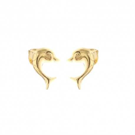 Блестящи обеци във формата на делфин от 18 Kt 750/1000 злато за момичета