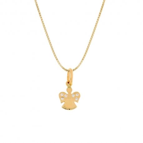 Yellow gold 18k 750/1000 with angel and white cubic zirconia woman necklace