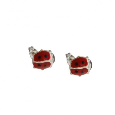 Gold 18k 750/1000 with polished ladybugs shiny girl earrings