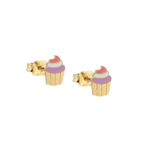 18 Kt 750/1000 sárga arany fülbevaló zománcozott cupcake női