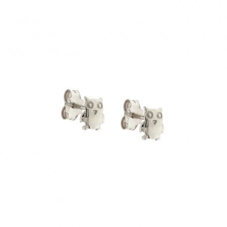 White gold 18k 750/1000 owl shaped shiny girl earrings