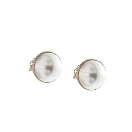 White gold 18k 750/1000 with half pearl shiny woman earrings