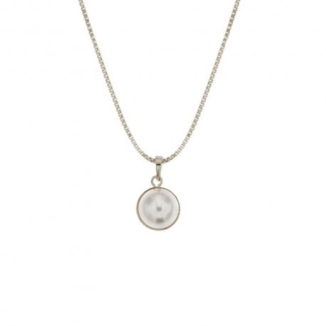 Collier en or blanc 18 Kt 750/1000 avec pendentif demi-perle pour femme