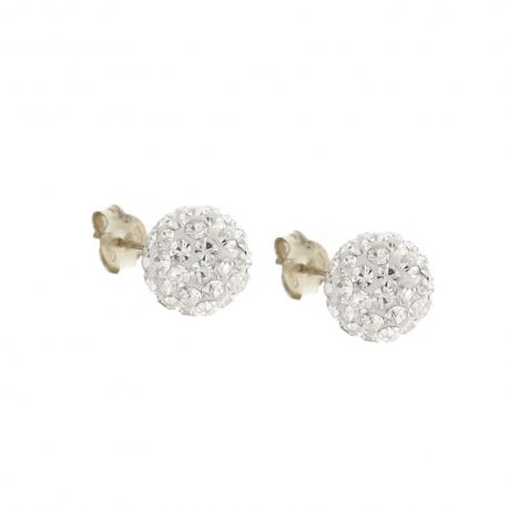 Boucles d'oreilles en or 18 Kt 750/1000 avec sphères en zircon blanc