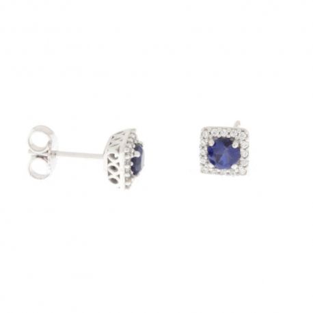 Boucles d'oreilles en or blanc 18 Kt 750/1000 avec zircons blancs et pierres bleues