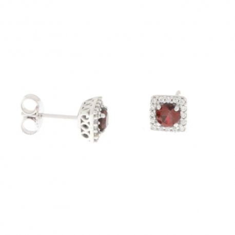 White gold 18k 750/1000 with white cubic zirconia and red stones earrings