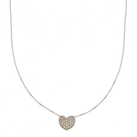 White gold 18k 750/1000 with white cubic zirconia heart woman necklace