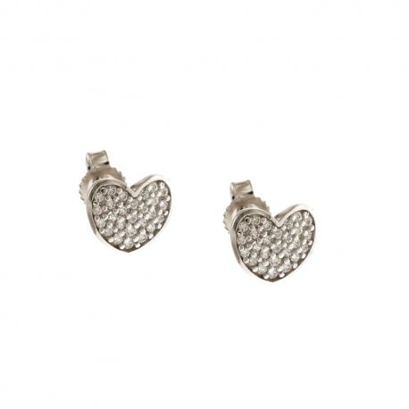 Boucles d'oreilles en Or blanc 18 Kt 750/1000 avec un coeur de zircons blancs