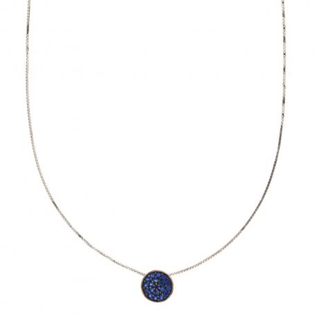 18K 750/1000 witgouden ketting met ronde blauwe steen hanger voor dames