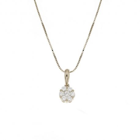 Collier en or blanc 18 Kt 750/1000 avec pendentif forme fleur zircon blanc pour femme