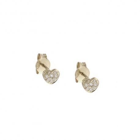 Boucles d'oreilles en or 18 Kt 750/1000 avec coeur en zircon blanc pour femme