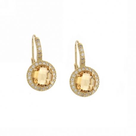 Yellow gold 18k 750/1000 with white cubic zirconia and yellow stones woman earrings