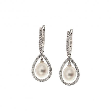 White gold 18k 750/1000 with pearls and white cubic zirconia woman earrings