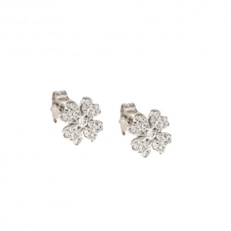 White gold 18k 750/1000 with white cubic zirconia four-leaf clover girl earrings