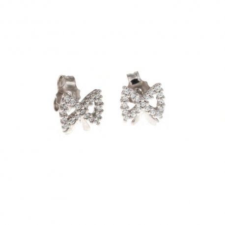 Boucles d'oreilles forme nœud en or blanc 18 Kt 750/1000 avec zircons blancs pour fille