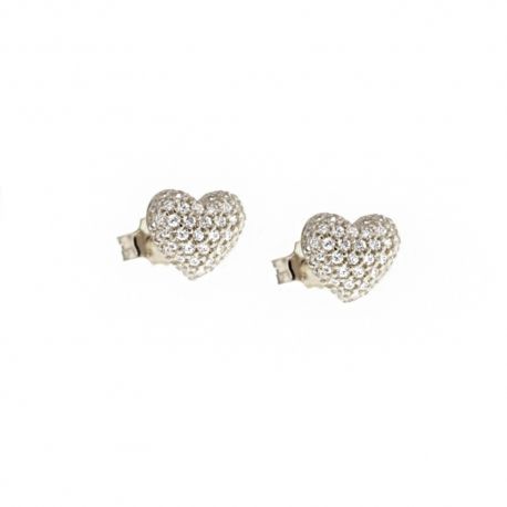 Gold 18k 750/1000 heart shaped with white cubic zirconia shiny girl earrings