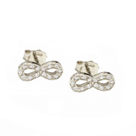 Boucles d'oreilles forme infini en or 18 Kt 750/1000 avec zircons blancs pour fille