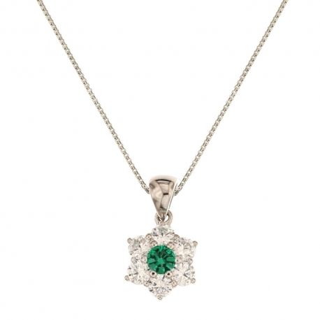 Colar feminino em ouro branco 18 Kt 750/1000 com pedra verde e zircões brancos